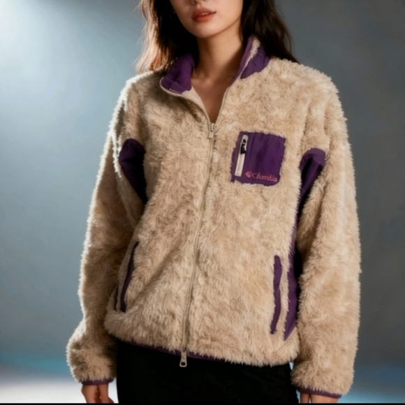 Columbia Sweaters - Columbia Women's Size L Cream Purple Fleece Jacket Full Zip Outdoor